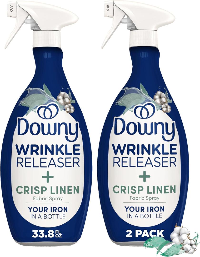 Downy Wrinkle Releaser Spray, All In One Formula, Removes Wrinkles, Static and Odor Eliminator, Crisp Linen Scent, 33.8 Fl Oz, Pack of 2
