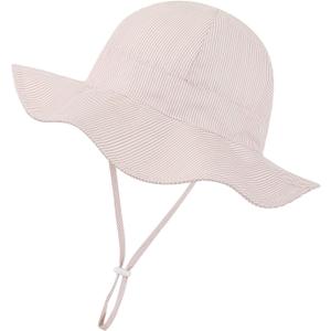 Baby Girl Sun Hat Toddler Beach Hats with UPF 50+ Protective Infant Summer Hat with Wide Brim Baby Girls Bucket Hat (6-12 Months, Khaki Stripe)