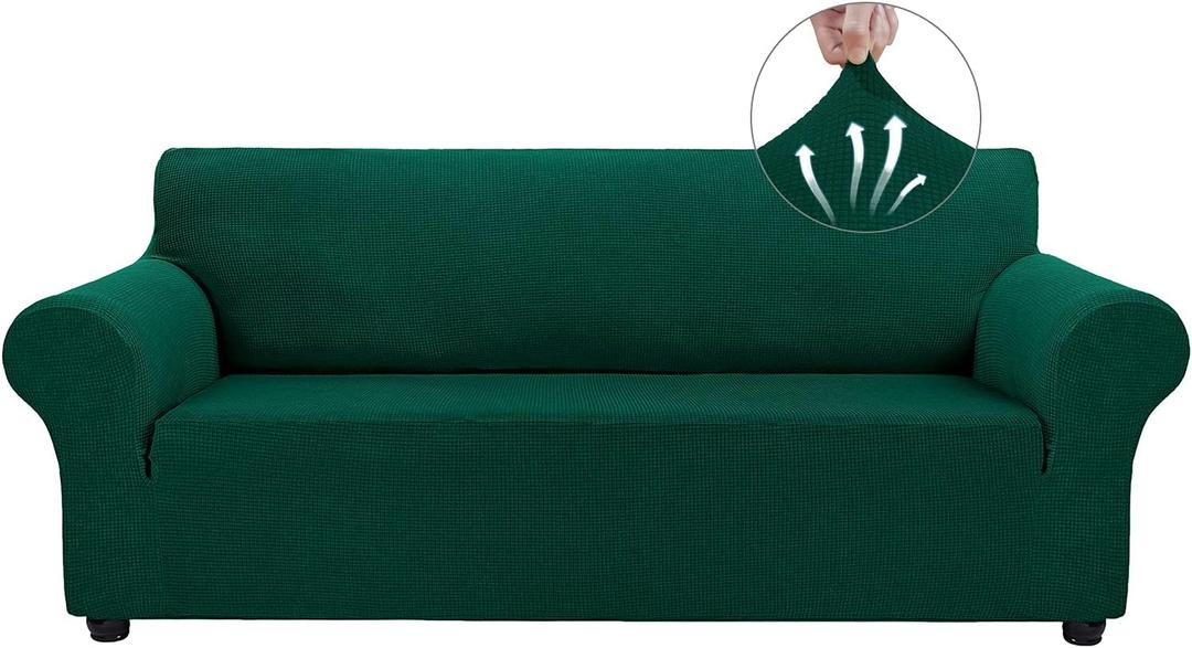 Asnomy Couch Covers for 3 Cushion Couch Stretch Sofa Covers Slipcovers, Pet Protector Furniture Covers for Dogs Cats Spandex Jacquard Fabric Small Checks X-LargeBlackish Green