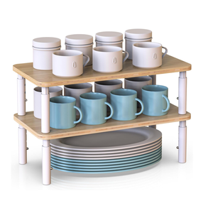 WELL WENG Cabinet Organizer Shelf, Spice Rack Set of 2 Kitchen Pantry Cupboard Shelves, Stackable, Height Adjustable, Natural Bamboo (11.7" Wx77.Dx6.57 H per Pack)