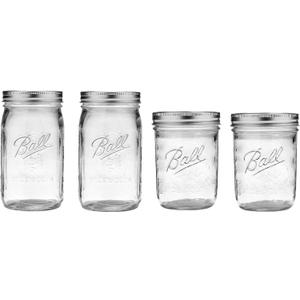Ball Mason Wide Mouth Jars with Lids and Bands, Set of 4, Two 32oz + Two 16oz Jars (Bundle Pack)