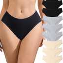 SIONCY Cotton Underwear for Women Sexy Cheeky Bikini Panties Soft Low Waist Ribbed Hipster Breathable Stretch Briefs 9 Pack (Gray, S)