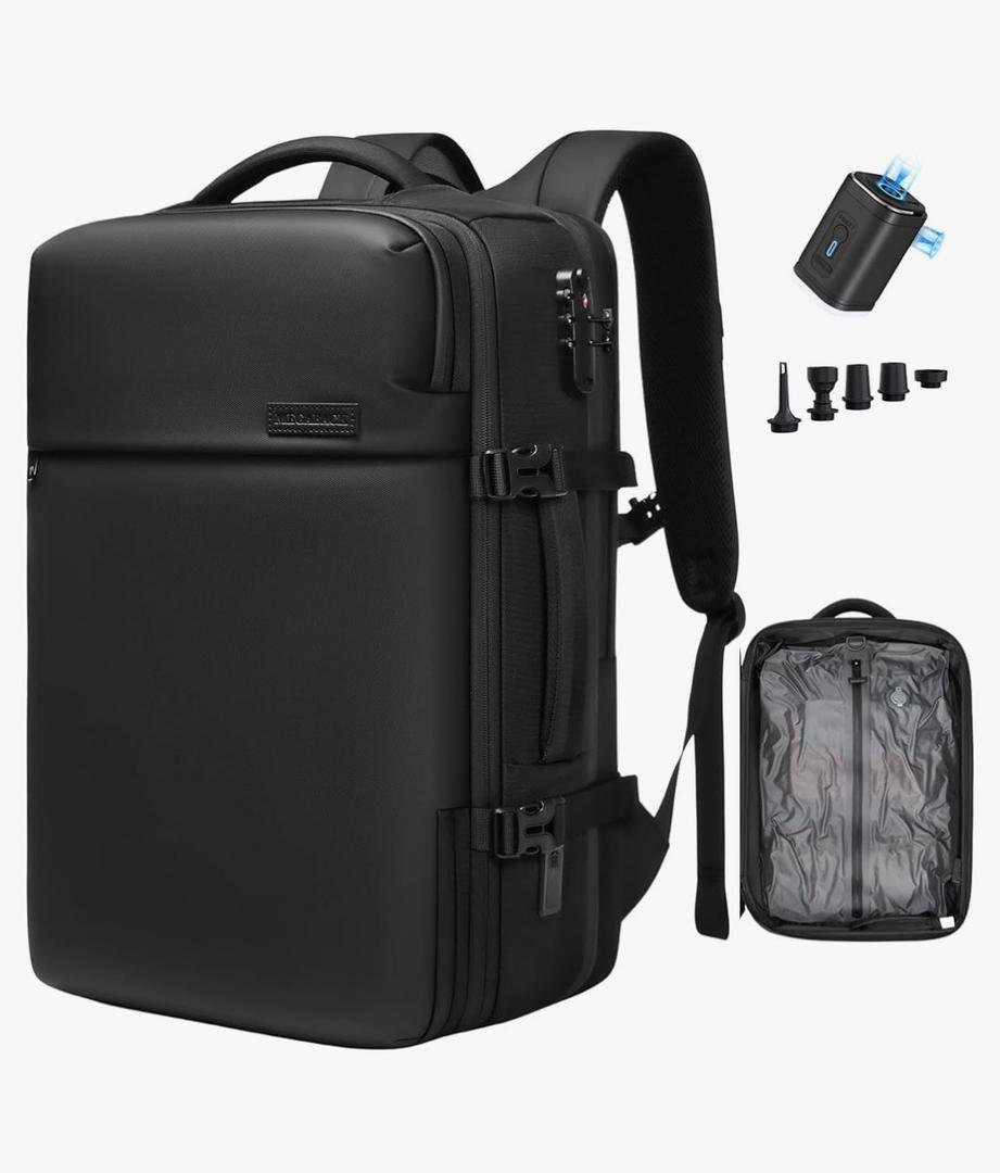Vacuum Travel Backpack, 70L Expandable Air Vacuum Backpack for Travel, Vacpack Travel Vacuum Bags with Pump, TSA Lock, USB Charging Port, Waterproof