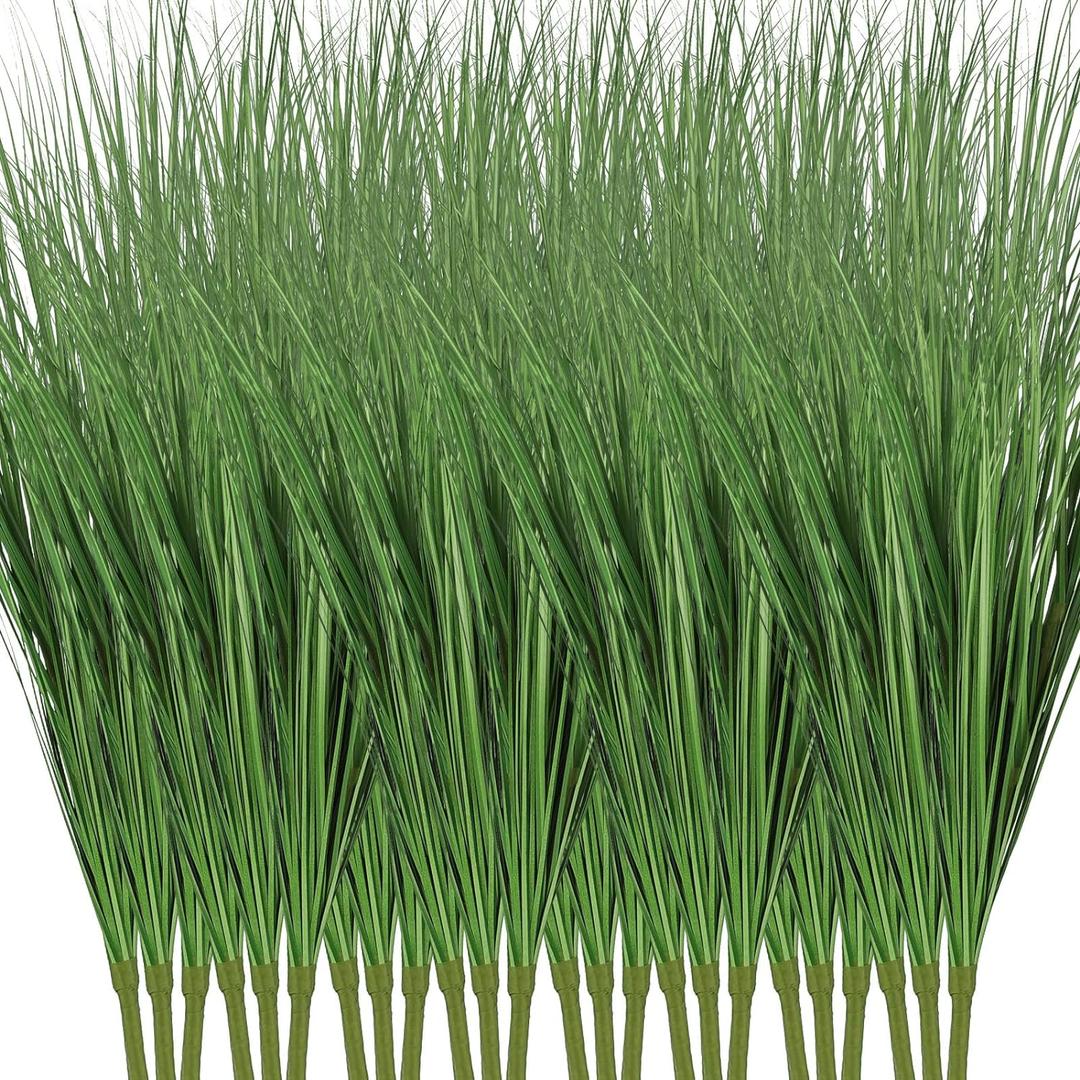 Tigeen 18 Pcs 33 Inch Faux Grasses for Outdoor Planters, UV Resistant Fake Tall Grass, Artificial Grass Plants for Outdoor Decor, Artificial Greenery Stems Weed for Room Home Summer Vase Decor (Green)