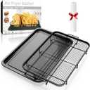 Air Fryer Basket for Oven, Extra Large 18.8" x 12.8" Oven Air Fryer Basket and Tray Set with 30 PCS Parchment Papers, DEGOVIN Stainless Steel Oven Pan and Crisper Tray (Black)