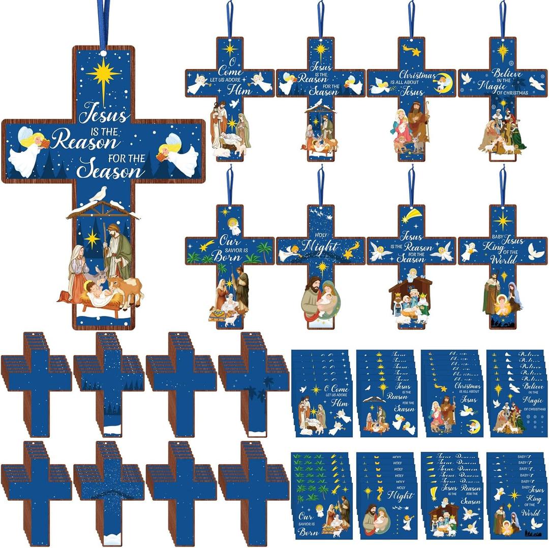 Watersay 48 Set Easter Crafts Religious Easter Cross Kit Christian DIY Paper Crafts Make Your Own Cross Ornament for Sunday School Christmas Church Classroom Activities