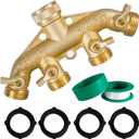 Hourleey Brass Garden Hose Splitter (4 Way), Solid Brass Hose Connector 3/4", Hose Spigot Adapter 4 Valves with 4 Extra Rubber Washers
