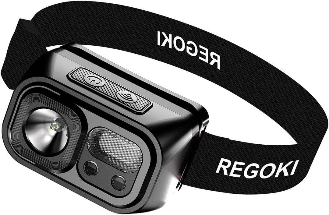 2 x REGOKI LED Headlamp Rechargeable - Super Bright Head Lamp with 9 Modes for Camping & Hiking Gear Essentials, IP44 Waterproof Headlight Flashlight with Red Light, USB Cable Included