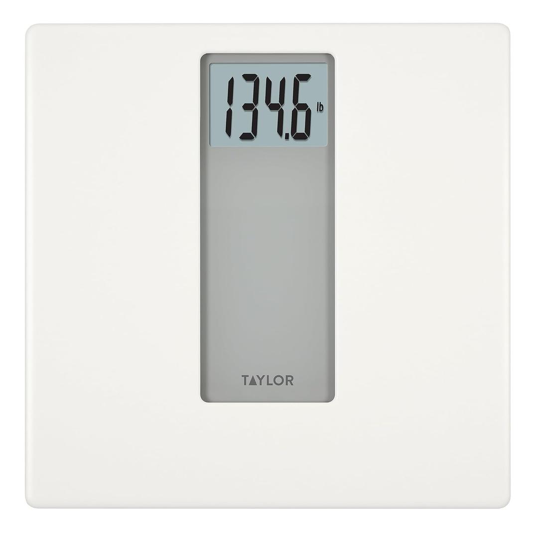 Taylor Digital Glass Bathroom Scale for Body Weight, 400 lb Capacity, Durable Tempered Glass Platform and Easy to Read, White (13.8x2x13.8 Inch (Pack of 1))