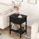 Nightstands Set of 2 with Drawers, Bedside Table Set of 2 with Storage Shelf, Heavy Duty End Side Table for Living Room Bedroom Small Space Sofa Couch, Wood Metal Night Stand, Easy to Assemble, Black, 11.8 inches x 15.8 inches x 22.3 inches