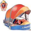 Mambobaby Baby Pool Float with Canopy, Non-Inflatable Infant Swim Float with Safe Seat and Tail Support for 3-24 Months, UPF 50+ Sun Protection, 19.6 x 22.8"