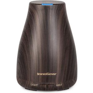 InnoGear Essential Oil Diffuser, Ultrasonic Diffusers for Home Aromatherapy Humidifier for Bedroom Room 7 Colors LED 2 Mist Mode Auto Off, Brown
