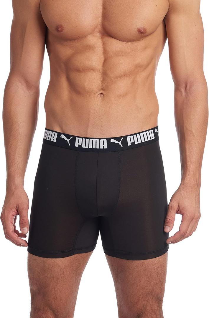PUMA Men's 3 Pack Athletic Fit Boxer Briefs (Large)