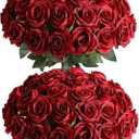 Veryhome 36Pcs Artificial Roses Realistic Fake Flowers Bulk Long Stem Silk Faux Roses Bouquet for Wedding DIY Home Decor Bridal Table Centerpieces Party Arrangements Gifts(Gradient Burgundy)