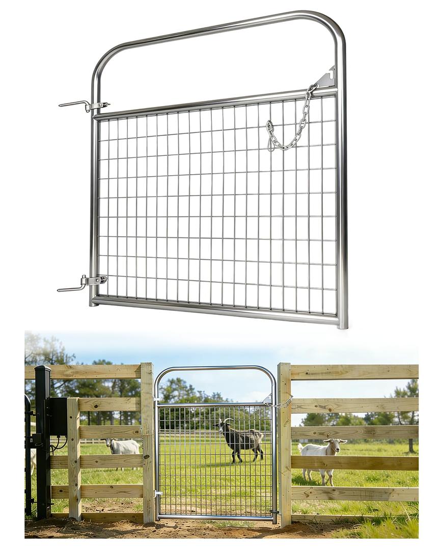 Livestock Gate 4 ft x 50 in, Wire Filled Goat & Sheep Gate, Heavy Duty PVC-Coated Steel Farm Gate with 2" x 4" Mesh, Welded Frame, Rust-Resistant for Pasture & Animal Pen,Silver