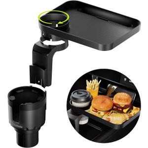 SodaRide Car Cup Holder Tray -Expander- 3 in 1 Detachable Food Table Tray with Solid Base - Road Trip Essentials Accessories Gadgets - Fits Yeti, Hydro Flask 32/40 oz