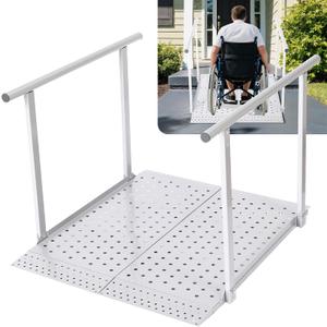 Folding Wheelchair Ramp with Handrails for Steps Heavy Duty Threshold Ramp 500lbs Capacity, Safe Door Portable Ramp with Handle for Home Entrance for Elderly, Walkers, Mobility Scooters