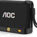 AOC Portable Bluetooth Speaker, Shower Speaker, BT 5.4 with Wireless Stereo Pairing, BassUp, IP65 Waterproof, Dustproof, 30Hour Playtime, Compact Small for Home, Outdoors, Travel, Black