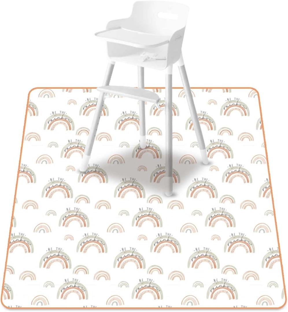 Baby Splat Mat for Under High Chair, 51 x 51 Inch Wipeable Splash MatFloor ProtectorWipe-Clean Tablecloth and Playing Mat (Rainbow)