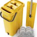 JOYMOOP Industrial Mop and Bucket Set, 17.7-inch Dust Mops for Floor Cleaning, Flat Mop Bucket with Wringer, Include 5 Reusable Microfiber Mop Pads - Yellow