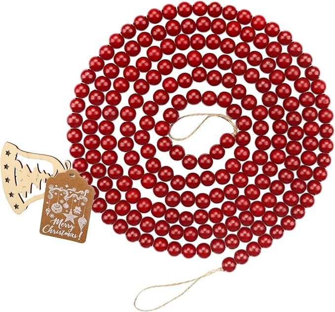 Ceenna 2 Pcs 18 Feet Wood Bead Garland for Christmas Tree Christmas Round Bead Garland Decor Farmhouse Wall Hanging Decorative(Frost Color)