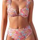 Fanuerg Women's High Waisted Bikini Sets Ditsy Floral Printed Two Piece Swimsuit Adjustable Strap Bathing Suit (XL)