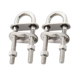NovelBee 2-Pack 3/8" Stock Stainless Steel Stern Bow Eye U Bolt with Welding Plate,Washer and Hex Nuts (Overall Length:4")