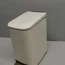 Small Bathroom Trash Can with Lid Soft Close-6L/1.6 Gal Slim Step Garbage Can-Metal Pedal Wastebasket-Narrow Rectangle Garbage Container Bin for Corner Office, Bedroom, Toilet, Live Room-Beige