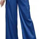 ZAFUL Womens Satin Pants Wide Leg High Waisted Cargo Pants Silky Dressy Casual Slack Trousers 2XL