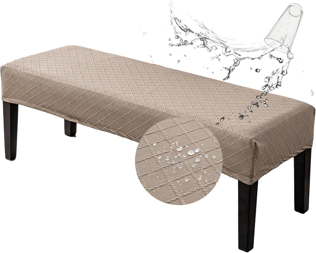 Genina Stretch Dining Bench Covers, Waterproof Stretch Jacquard Bench Seat Protector Cover, Rectangular Bench Cover for Bedrooms, Living Rooms, Kitchens, Removable, Washable-Taupe (Argyle)