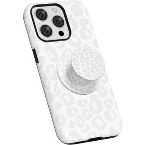 Svanove Cheetah Print Phone Case for iPhone 13 Pro Max Case with Magnetic Phone Grip, Cute Girly Leopard Case Compatible with Magsafe Phone Holder Stand for Women, Retro Y2k Hard Shell Cover, White
