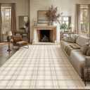 8x10 Beige Plaid Living Room Area Rug