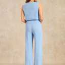 Allegra K Summer Two Piece Sets for Women Linen Crop Vest Wide Leg Pant Suits Dressy Casual Outfits (Blue, S)