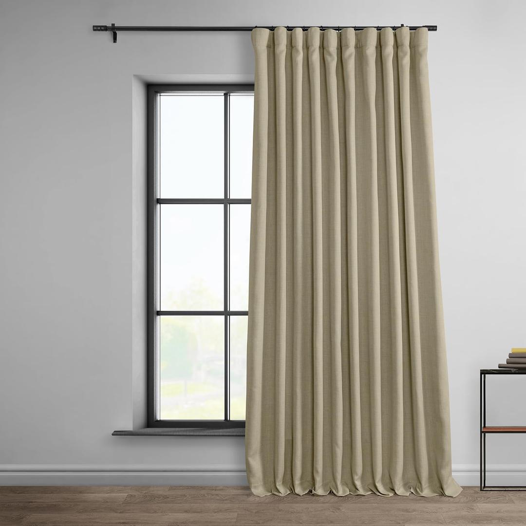 HPD Half Price Drapes - Faux Linen Curtains for Living Room (1 Panel) - 100W X 96L - Extra Wide Textured Room Darkening Curtains for Bedroom 96 Inches Long - Drapes for Home Decor, Thatched Tan