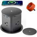 Pop Up Countertop Outlet with 15W Wireless Charger,Pop up Outlet,Max 20W USB Power Delivery,3.94" Space Saver Recessed Outlet,Pop Up Electrical Outlet with 4 Outlets 2 USB Ports for Home Office（Grey）