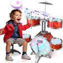 Toddlers Drum Set for Kids 1-3 3-5 with Stool Toys, Higher Bracket of Musical Drum Toys for Toddlers, Red Drumset for Girls Boys 2-4 4-6 Years