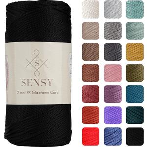 Sensy Premium 2mm 251 Yards Polyester Rope 100% Polypropylene Cord Macrame Cord 2mm Crochet Bag Cord Macrame Rope Crochet Thread Gift for Knitter (Black)