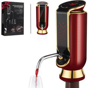 Luxurious 4-in-1 Electric Wine Aerator, Decanter, Dispenser & Vacuum Saver with LED Display - Wine Pourer Gift for Women and Wine Lovers (Rose Red)