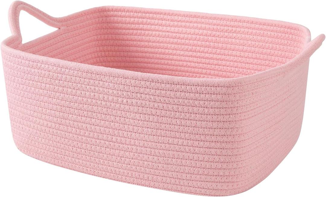 OIAHOMY 19L Woven Basket, Gift Basket Empty with Gift Bags and Ribbons, Rope Baskets for Baby Showers, Storage Baskets with Handles for Nursery, Pet Toy Organizer - Pink (Large: 15.35L*11.42W*6.7H)