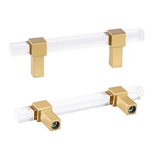 Peaha 10 Pack Kitchen Cabinet Handles Acrylic Drawer pulls 3 Inch Gold Cabinet pulls Square Clear Acrylic Dawer Handles for Kitchen Bathroom,Zinc Alloy Base
