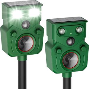 2 Packs Ultrasonic Animal Repeller Solar Powered, Cat Repellent Outdoor with Motion Sensor, Waterproof Deer Repellent Devices with LED Flash Light, Effective Repel Invasive Animals to Protect Yard