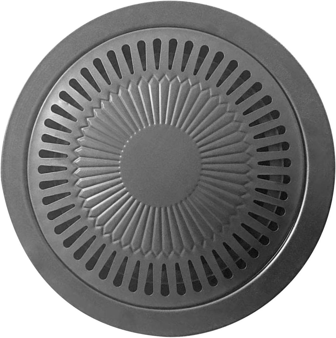 30cm Korean BBQ Grill Pan Iron Anti Stick, Round Stovetop Barbecue Grill Pan for Home Indoor Outdoor Cooking with Fluted Oil Tray Design