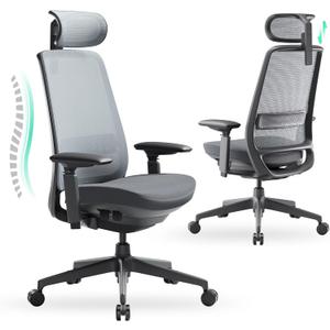 COLAMY Ergonomic Office Chair, Mesh Desk Chair with High Back, Lumbar Support, Adjustable Headrest and 4D Arms, Slide Seat-BlackGrey