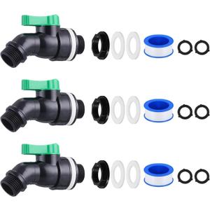 3 Sets Rain Barrel Spigot Kit 3/4 High Flow Water Barrel Faucet 3/4 NPS Inlet x GHT Outlet Bulkhead Plastic Spigot for Downspout Container Rainwater Collection