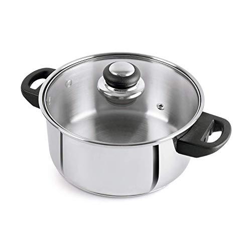 GoodCookSteelox Induction Compatibe Stainless Steel Casserole/Handi 3 LTR with Glass Lid