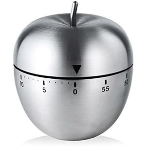 Apple Kitchen Timer Cute Manual, Stainless Steel Metal Mechanical Visual Countdown Cooking Timer with Loud Alarm for Kitchen Cooking Baking Sports