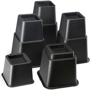 Home It Adjustable Bed Risers - Elevation in 3, 5 or 8 Inch - Heavy Duty Stackable Furniture Risers Supports 1,300 lbs - for Under-Bed Storage, College Dorms, Table and Couch, 4 Pack Bed Lifts Black