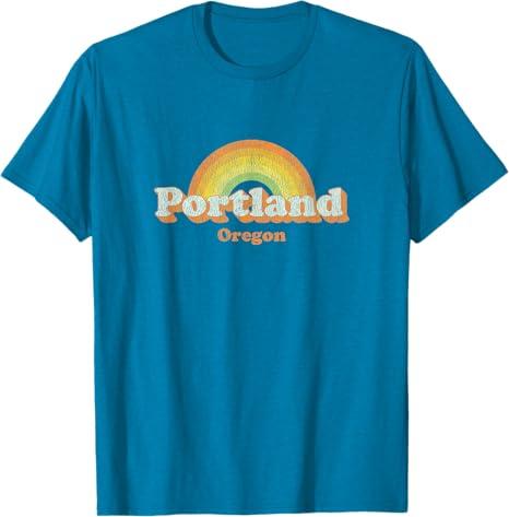 Retro Portland Oregon T Shirt Vintage 70s Rainbow Tee Design T-Shirt, Size: 3XL