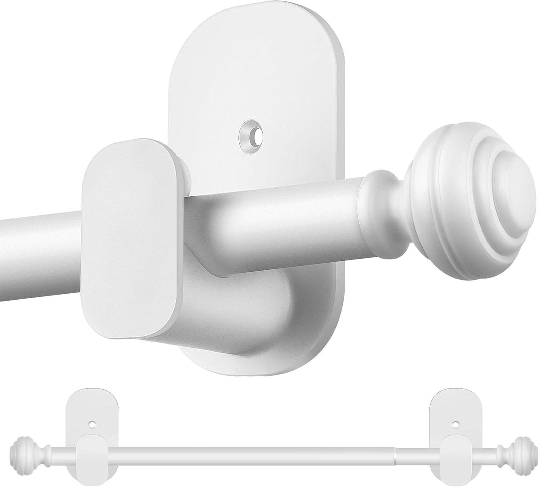 KAMANINA Curtain Rods No Drilling for Windows 16 to 30 Inches, 5/8 Inch Small Curtain Rod for Door Screwless with Adhesive Brackets without Drilling, White