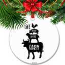 Life is Better on The Farm - Farm Animal Stack Ceramic Ornament, Cow, Sheep, Pig, Chicken Farm Christmas Ornament (C1)